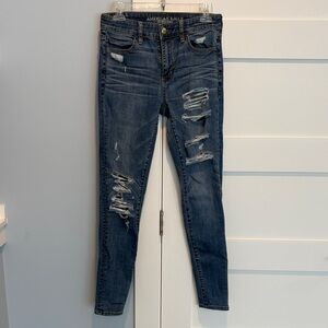 American Eagle Dark Blue Distressed Skinny Jeans